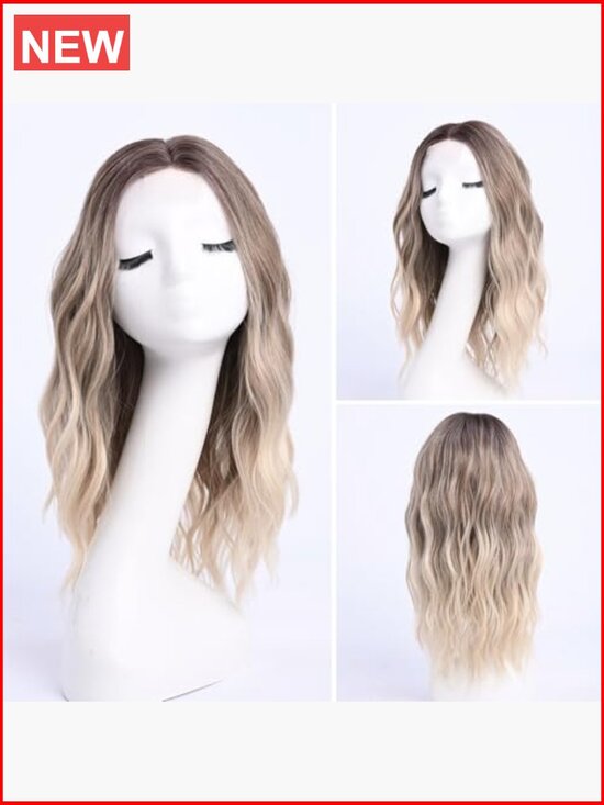 18 Inch Medium Length Wavy Wig Lace Front Heat Resistant Synthetic